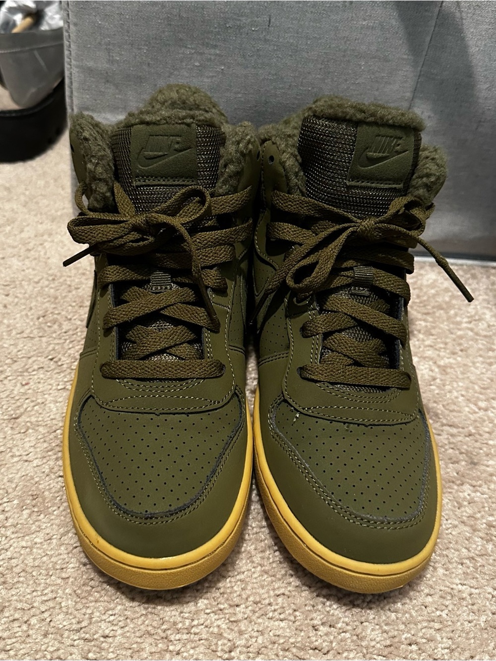 NWOT Nike Kids Olive Green High-Top Sneakers
